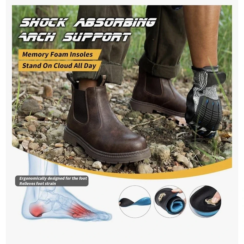 8N26/ KELODON Waterproof Steel Toe Work Boots for Men-6 Inch Water Resistant